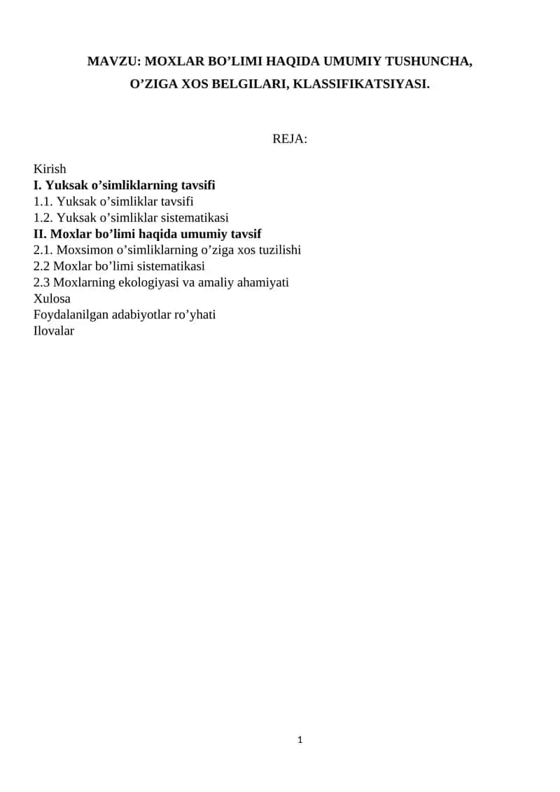 MOXLAR BO’LIMI HAQIDA UMUMIY TUSHUNCHA 1