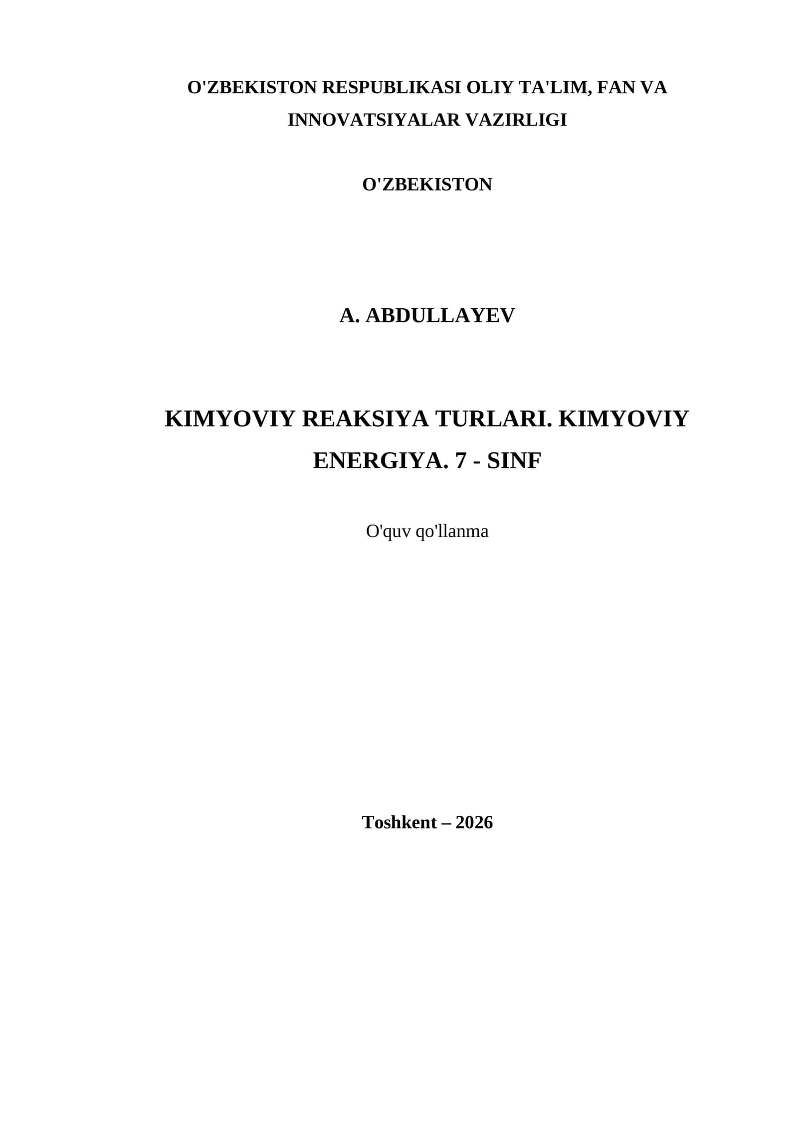 KIMYOVIY REAKSIYA TURLARI. KIMYOVIY ENERGIYA. 7 - SINF 1