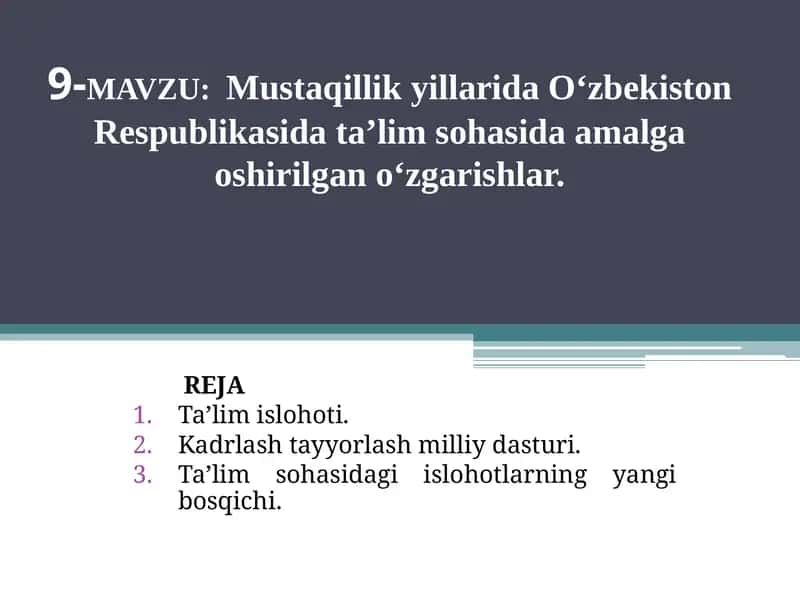 Ta'lim sohasidagi islohotlarning yangi bosqichi 1