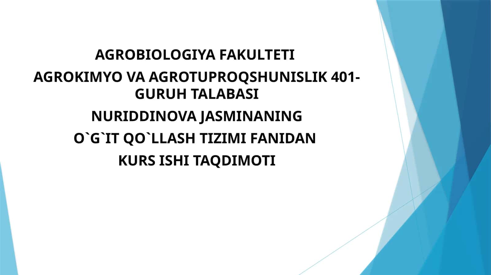 O`G`IT QO`LLASH TIZIMI FANIDAN KURS ISHI TAQDIMOTI 1