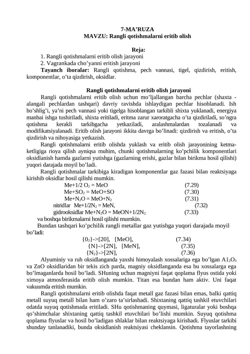 Rangli qotishmalarni eritib olish 1
