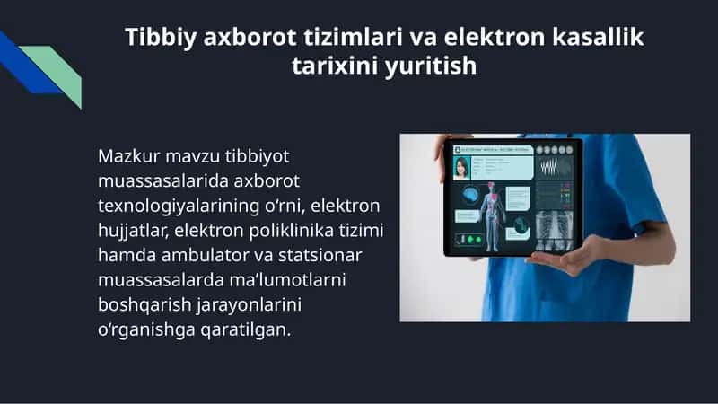 Tibbiy axborot tizimlari va elektron kasallik tarixini yuritish 1