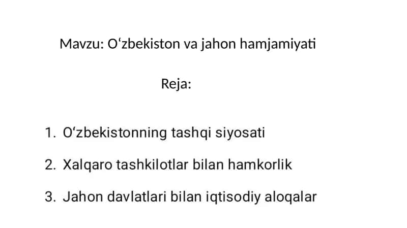 Oʻzbekiston va jahon hamjamiyati 1