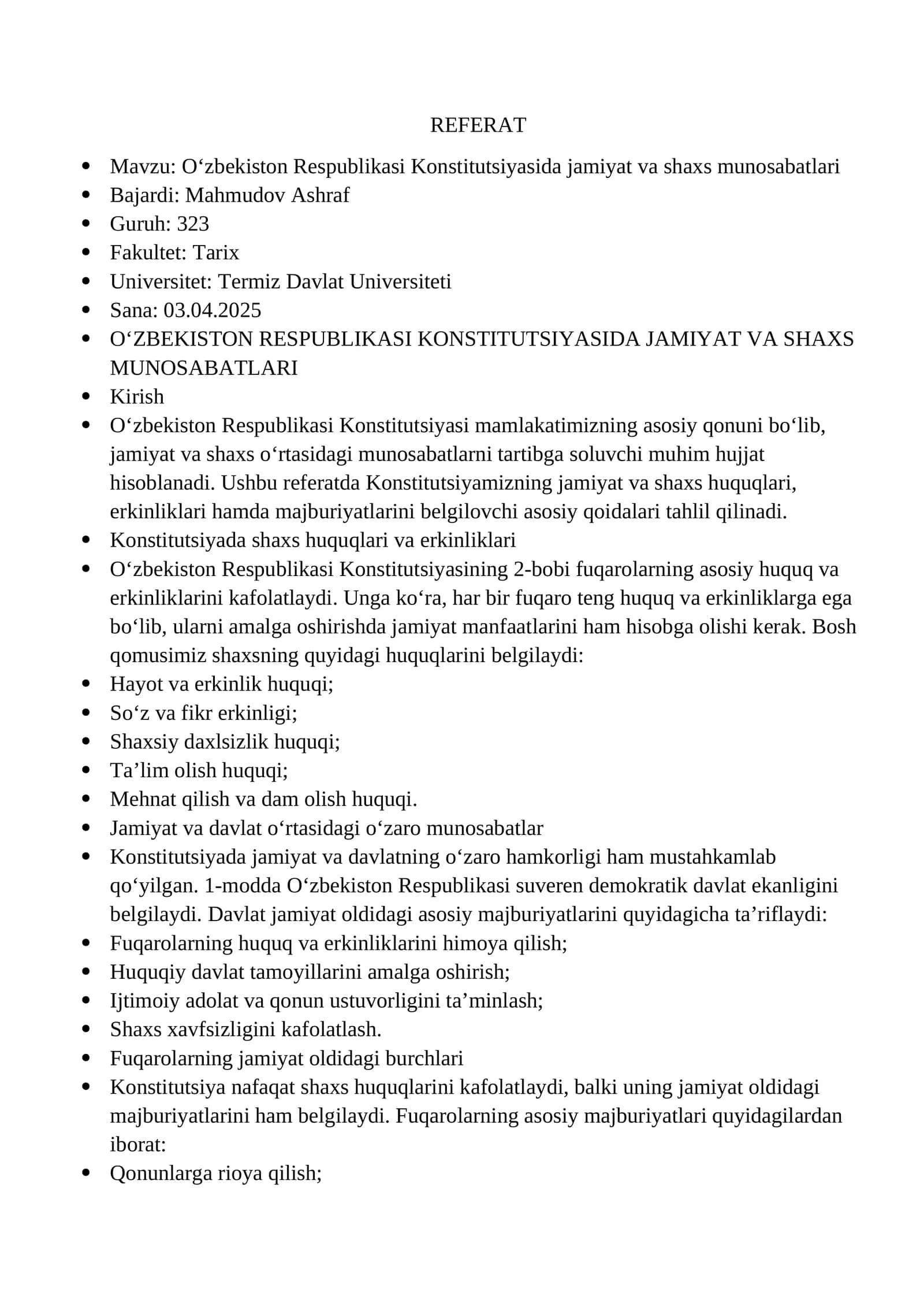 O‘zbekiston Respublikasi Konstitutsiyasida jamiyat va shaxs munosabatlari 1