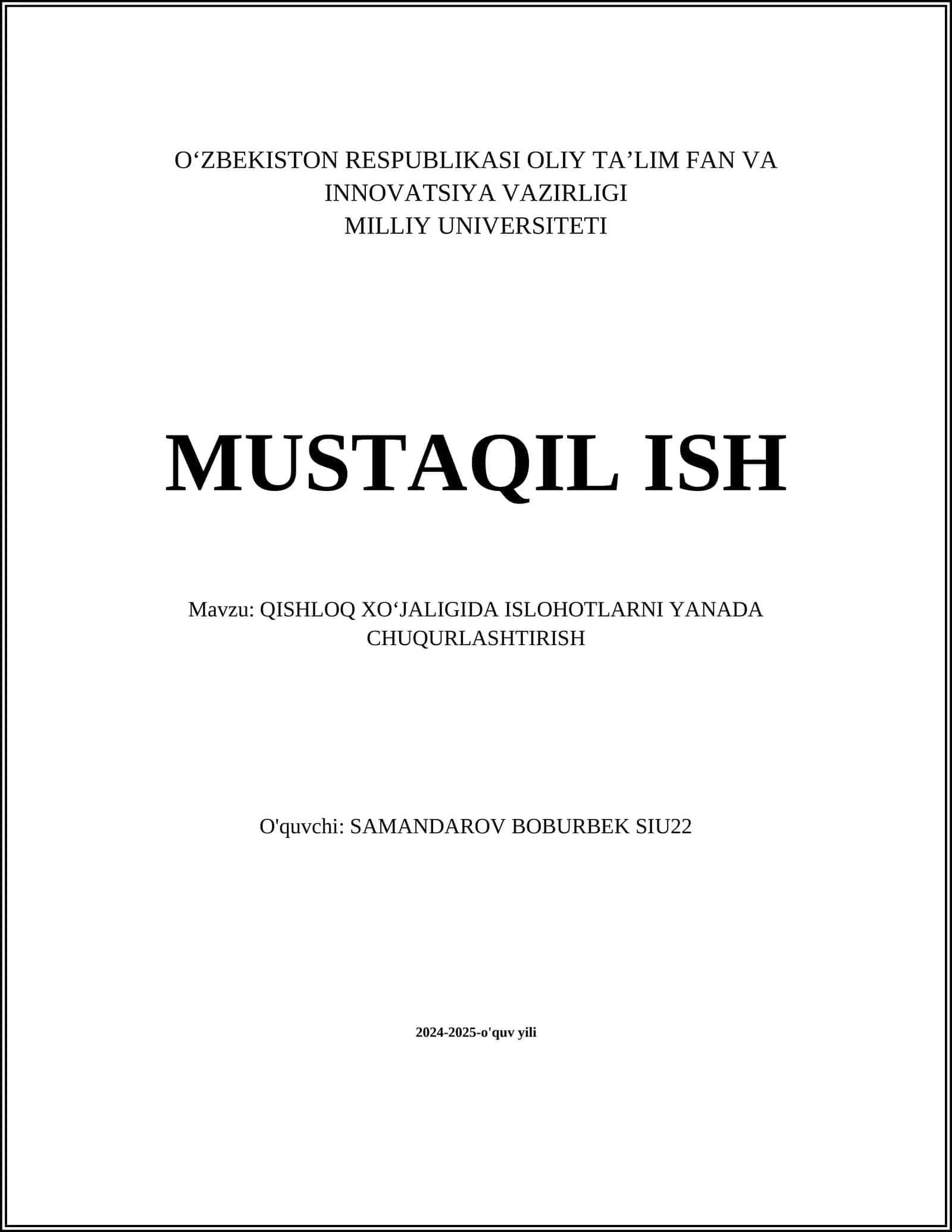 QISHLOQ XO‘JALIGIDA ISLOHOTLARNI YANADA CHUQURLASHTIRISH 1