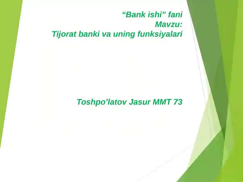 Tijorat banki va uning funksiyalari