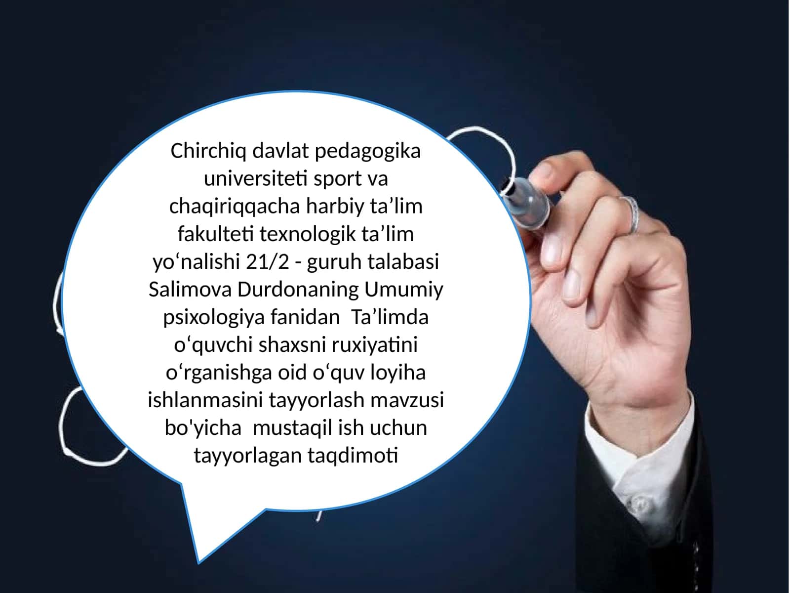 Taʼlimda oʻquvchi shaxsni ruxiyatini oʻrganishga oid oʻquv loyihaishlanmasini tayyorlash 1