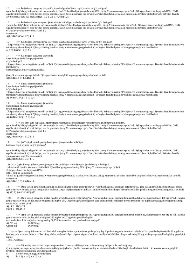 Poliksinada ovogenez va spermatogenez jarayonlari 1