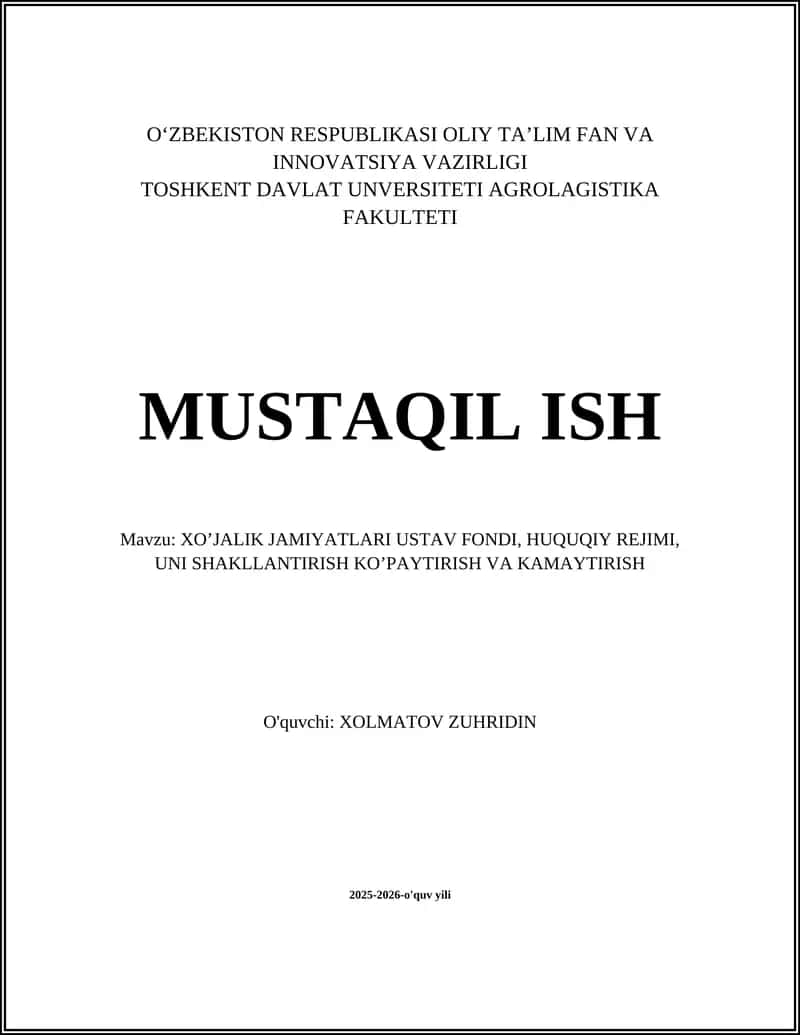 XO’JALIK JAMIYATLARI USTAV FONDI 1