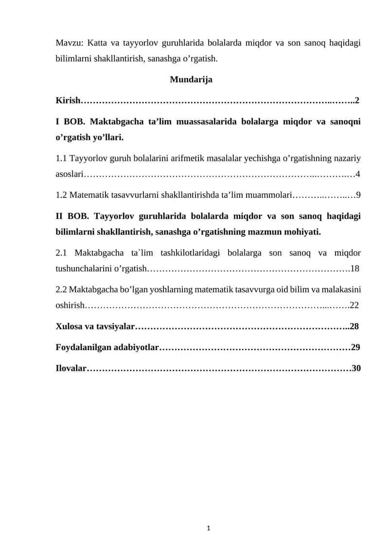 Maktabgacha ta’limdagi bolalarga miqdor va sanoqni o’rgatish yo’llari 1