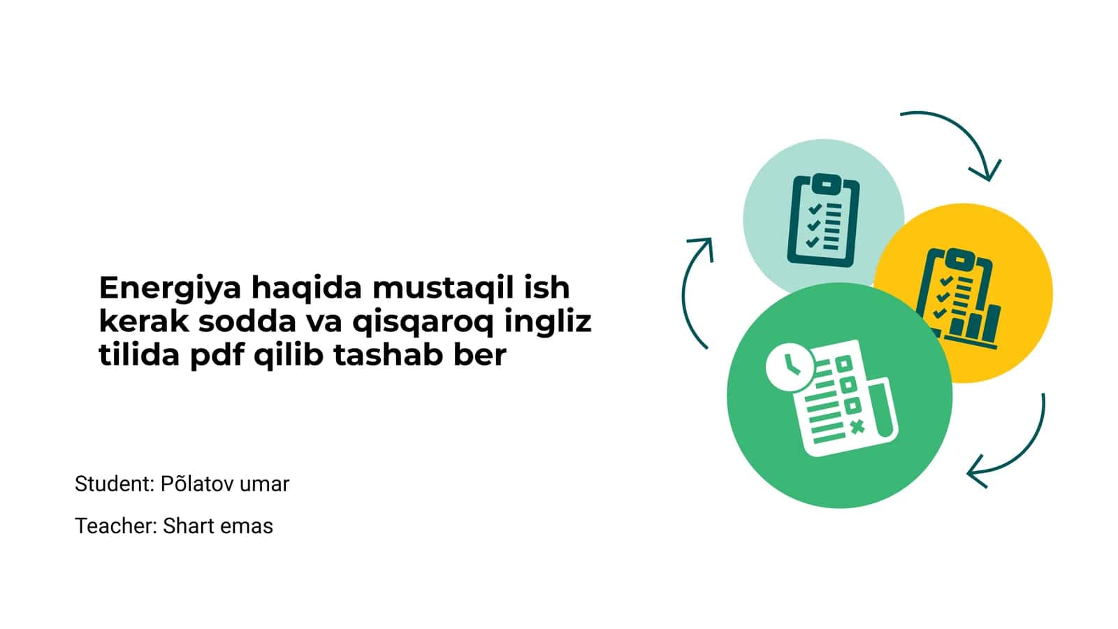 Energiya haqida nazorat 1