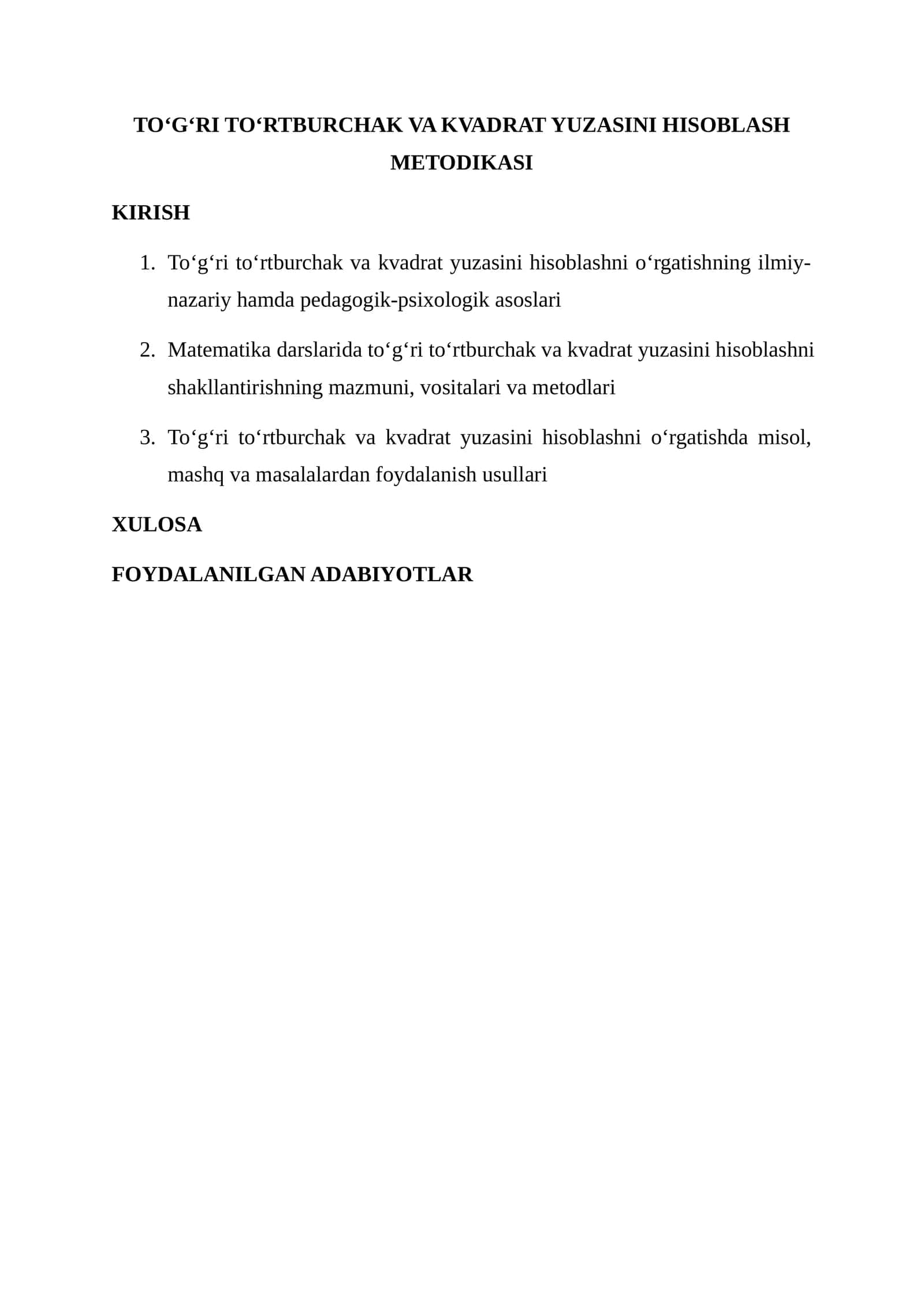 TO‘G‘RI TO‘RTBURCHAK VA KVADRAT YUZASINI HISOBLASH METODIKASI 1