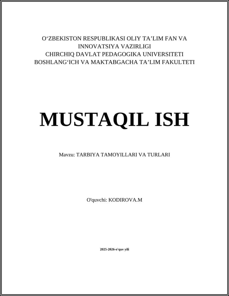 TARBIYA TAMOYILLARI VA TURLARI 1