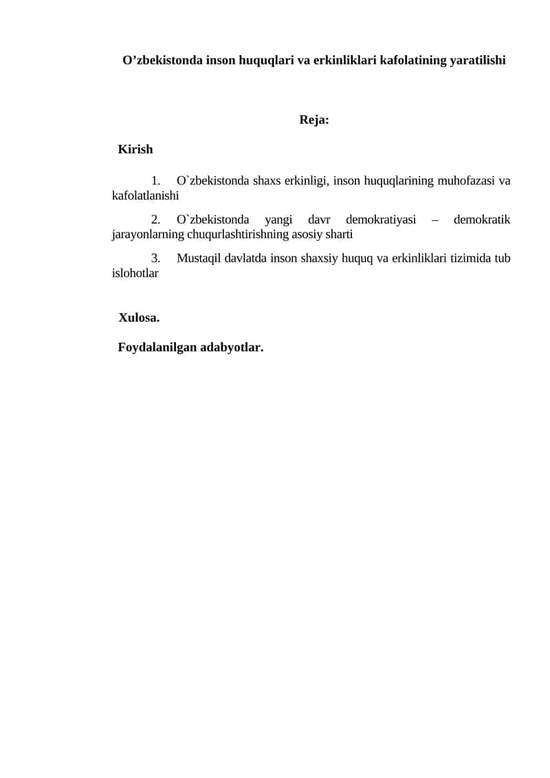 O`zbekistonda inson huquqlari va erkinliklari kafolatining yaratilishi 1