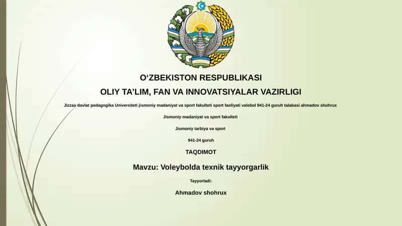 Voleybolda texnik tayyorgarlik 1