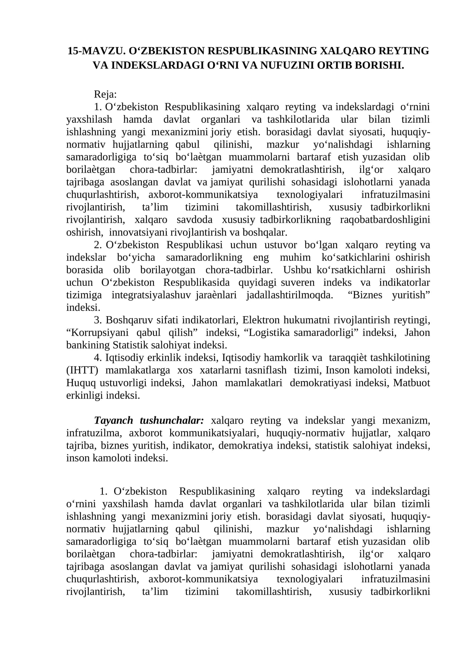 О‘zbekiston Respublikasining xalqaro reyting va indekslardagi о‘rni va nufuzini ortib borishi 1