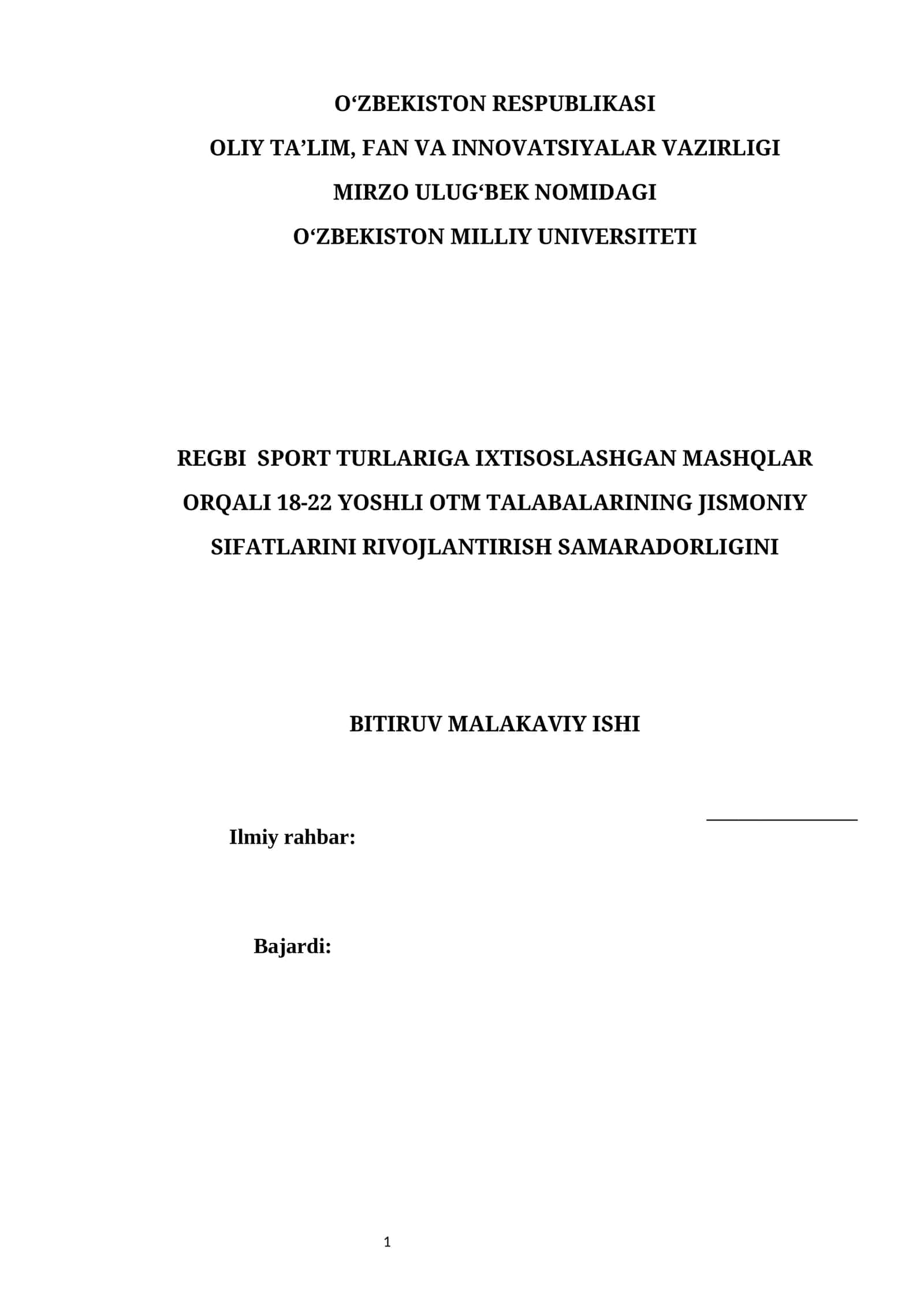 Regbi sport turining nazariy asoslari va jismoniy tayyorgarlik 1