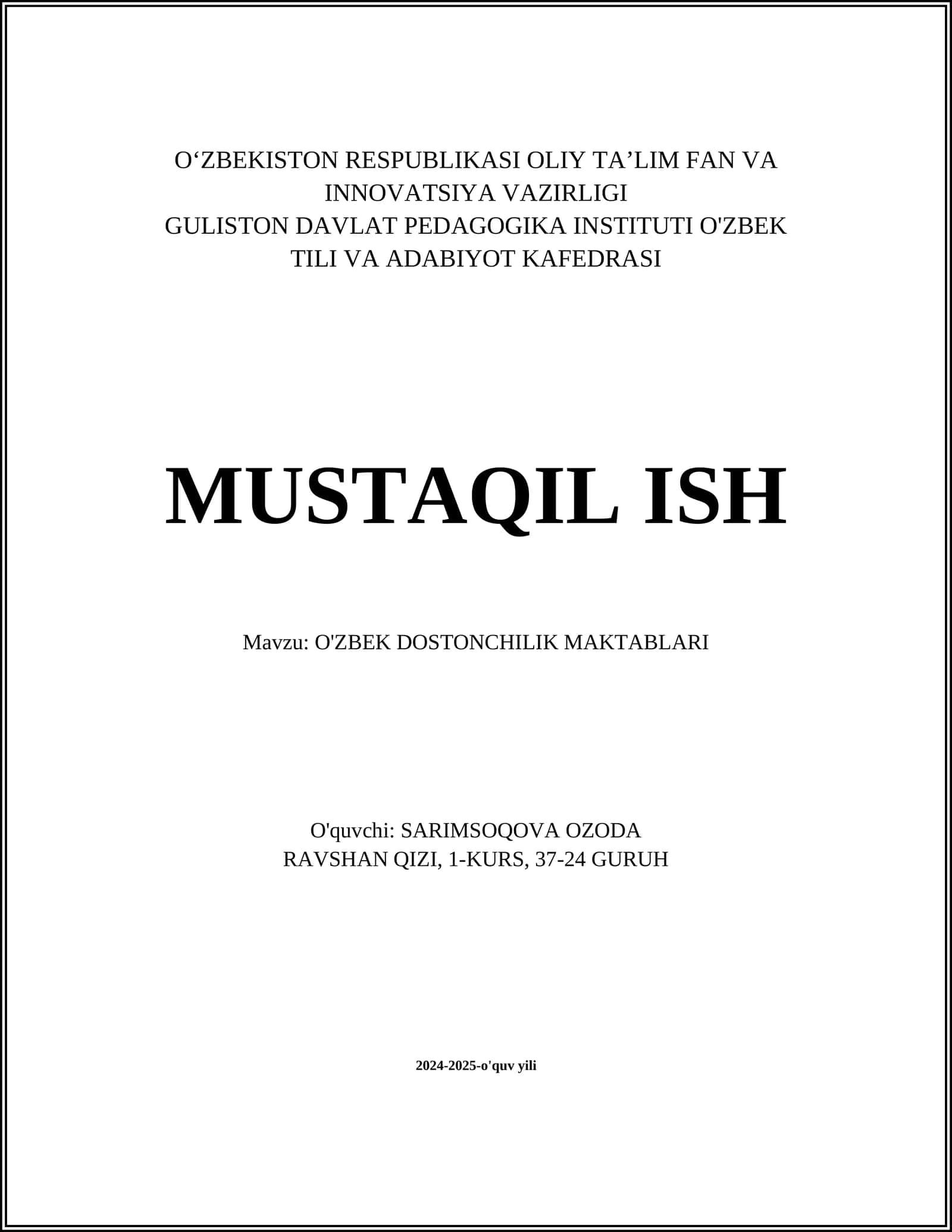 O'ZBEK DOSTONCHILIK MAKTABLARI 1
