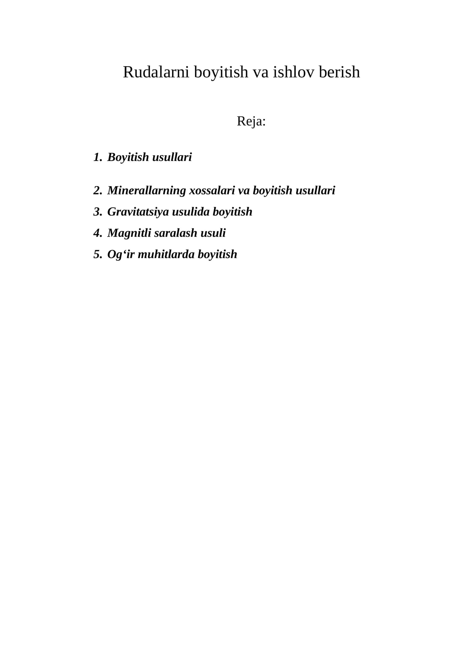 Rudalarni boyitish va ishlov berish 1