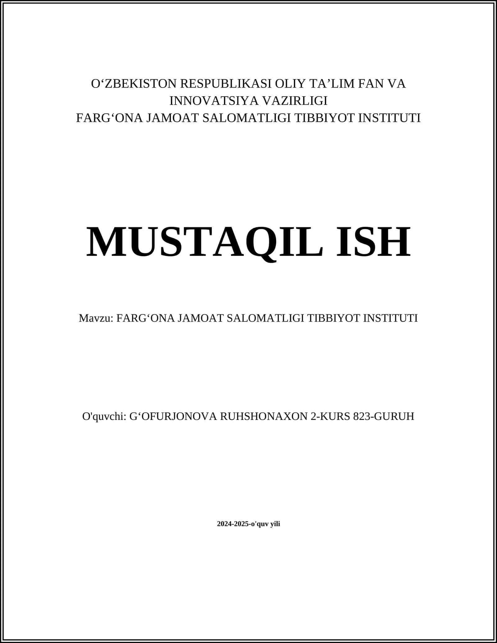 FARGʻONA JAMOAT SALOMATLIGI TIBBIYOT INSTITUTI 1