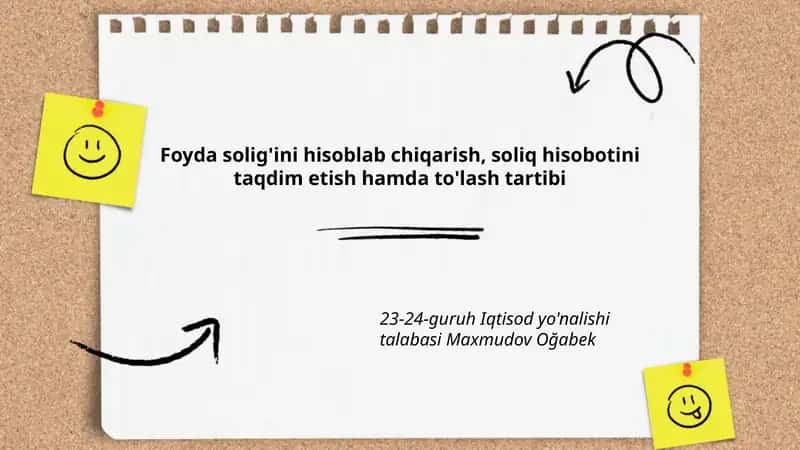 Foyda solig'i tushunchasi va soliqqa tortiladigan daromad manbalari 1