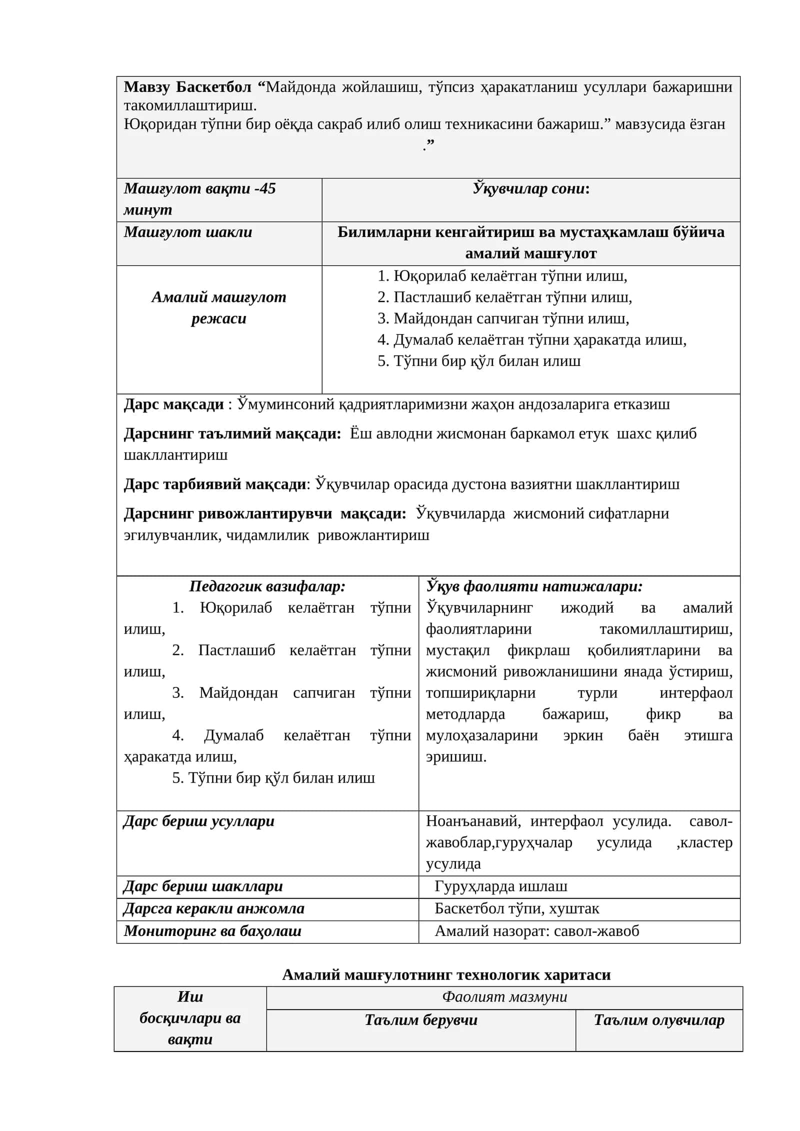 Майдонда жойлашиш, тўпсиз ҳаракатланиш усуллари бажаришни такомиллаштириш 1