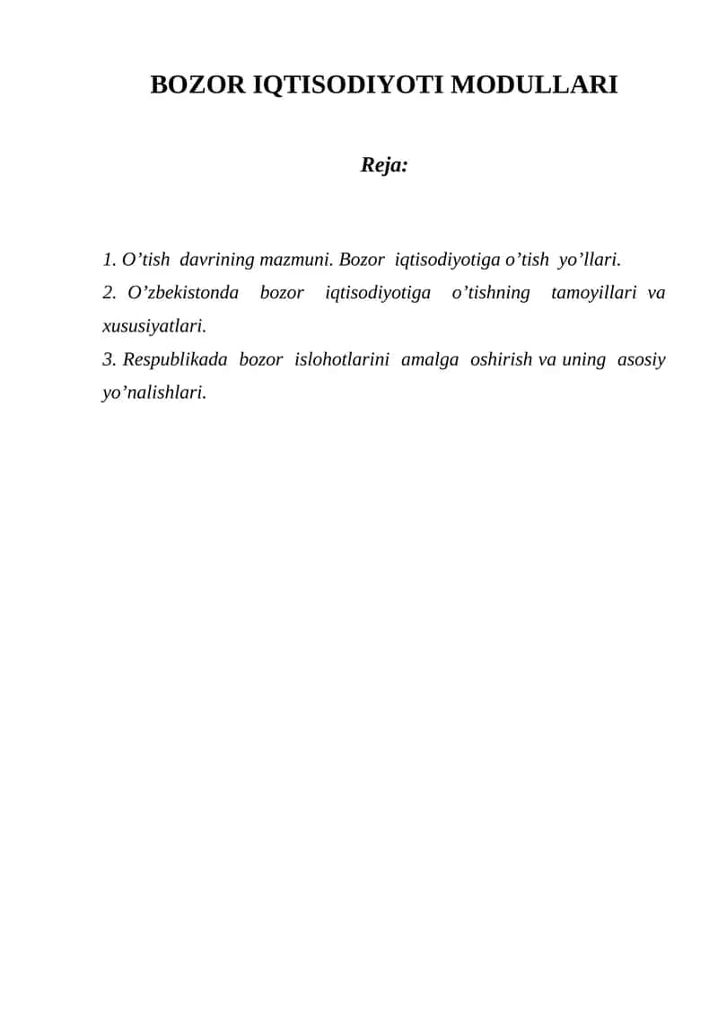BOZOR IQTISODIYOTI MODULLARI 1