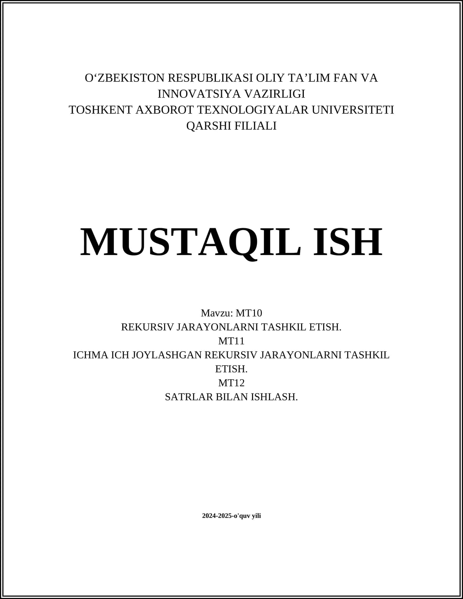 REKURSIV JARAYONLARNI TASHKIL ETISH 1