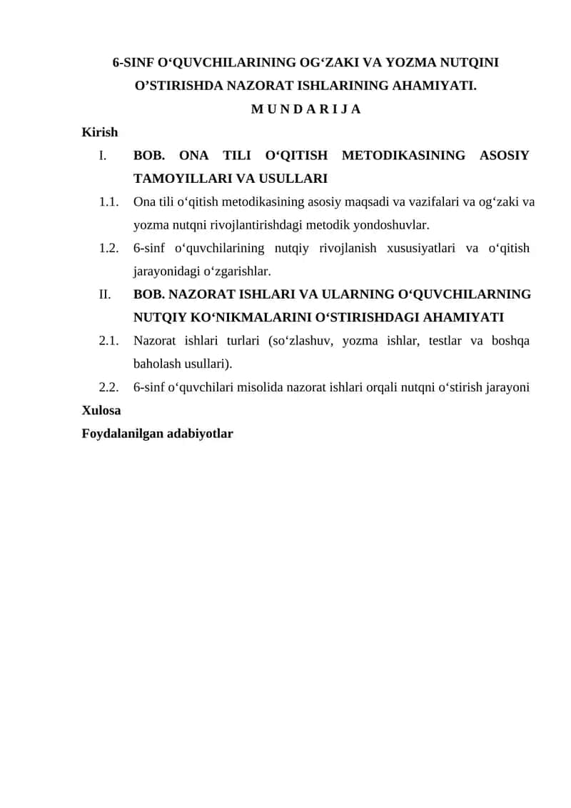 6-SINF O‘QUVCHILARINING OG‘ZAKI VA YOZMA NUTQINI O’STIRISHDA NAZORAT ISHLARINING AHAMIYATI 1
