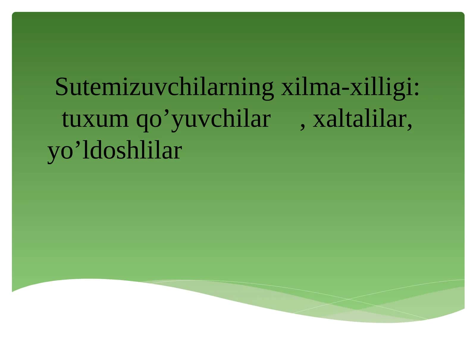 Sutemizuvchilarning xilma-xilligi: tuxum qo’yuvchilar, xaltalilar, yo’ldoshlilar 1