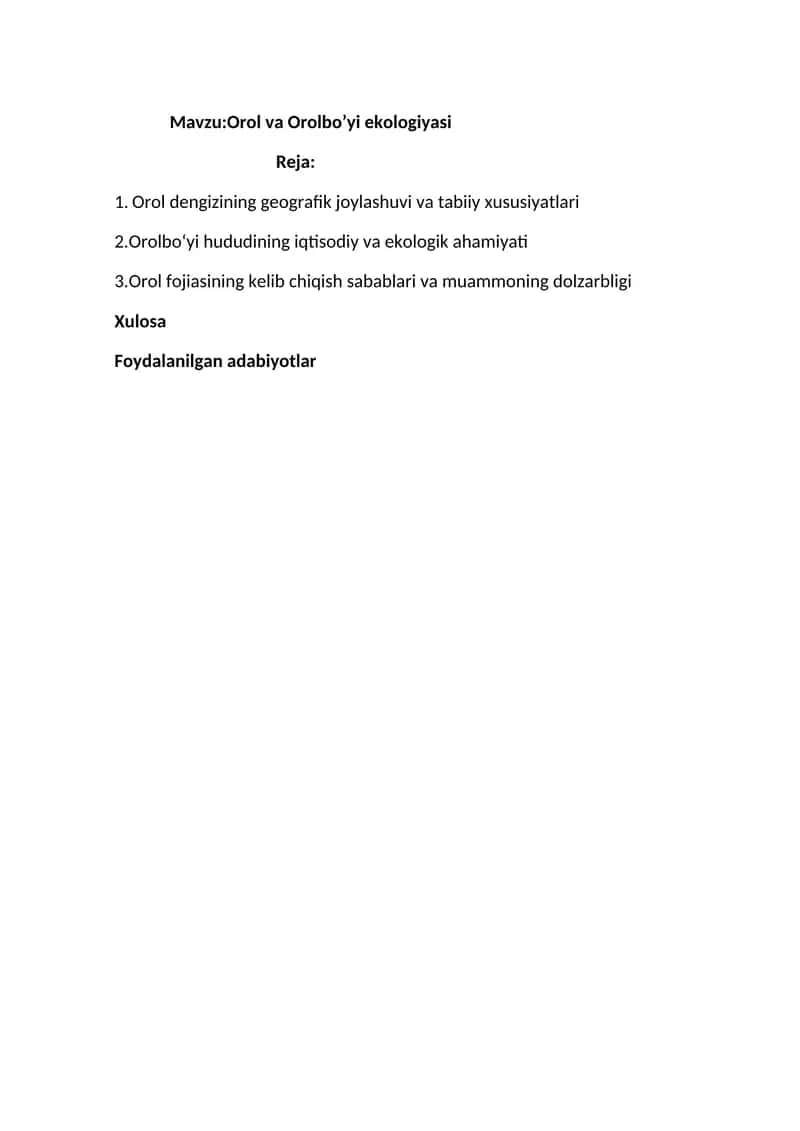 Orol va Orolbo’yi ekologiyasi 1