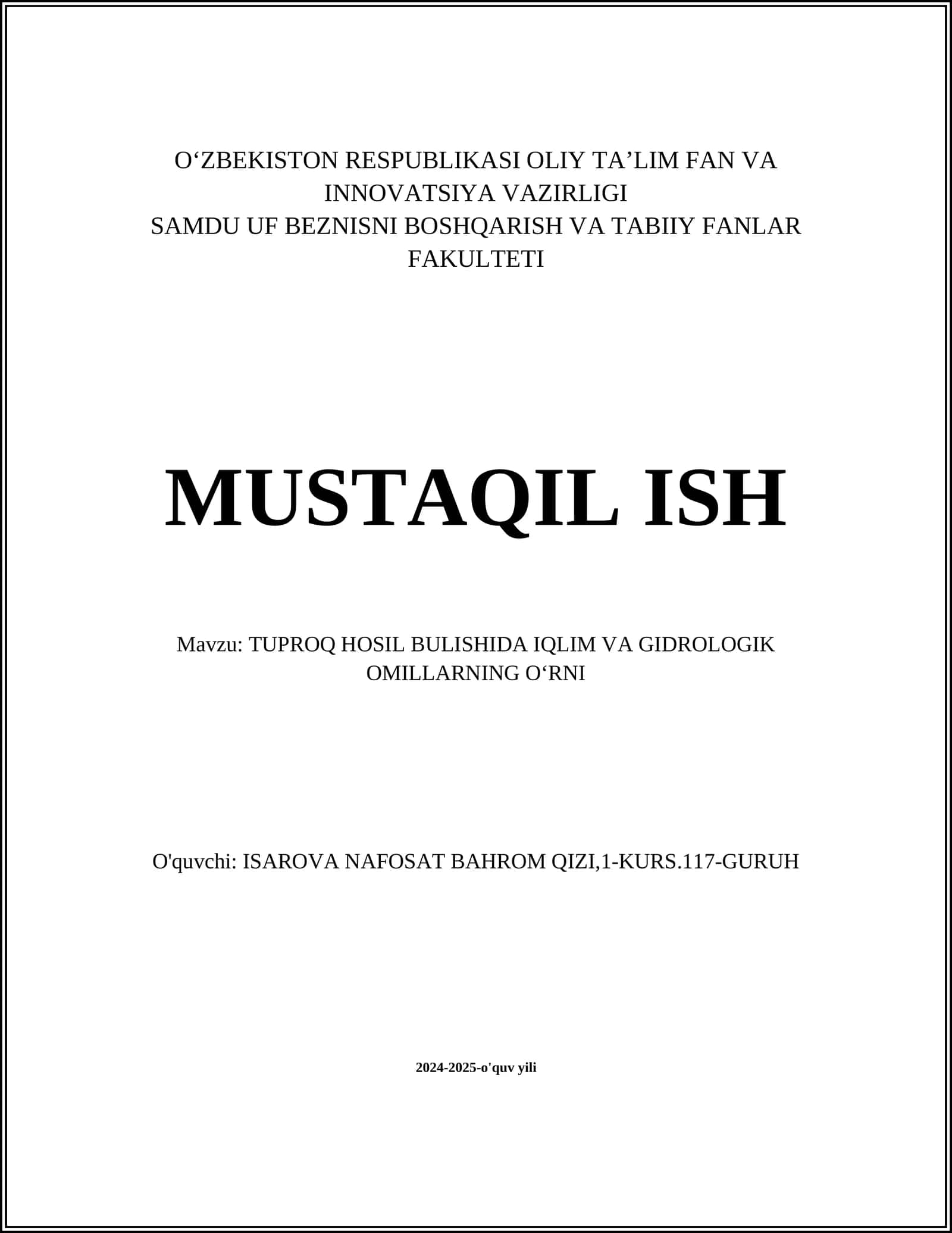 TUPROQ HOSIL BULISHIDA IQLIM VA GIDROLOGIK OMILLARNING OʻRNI 1