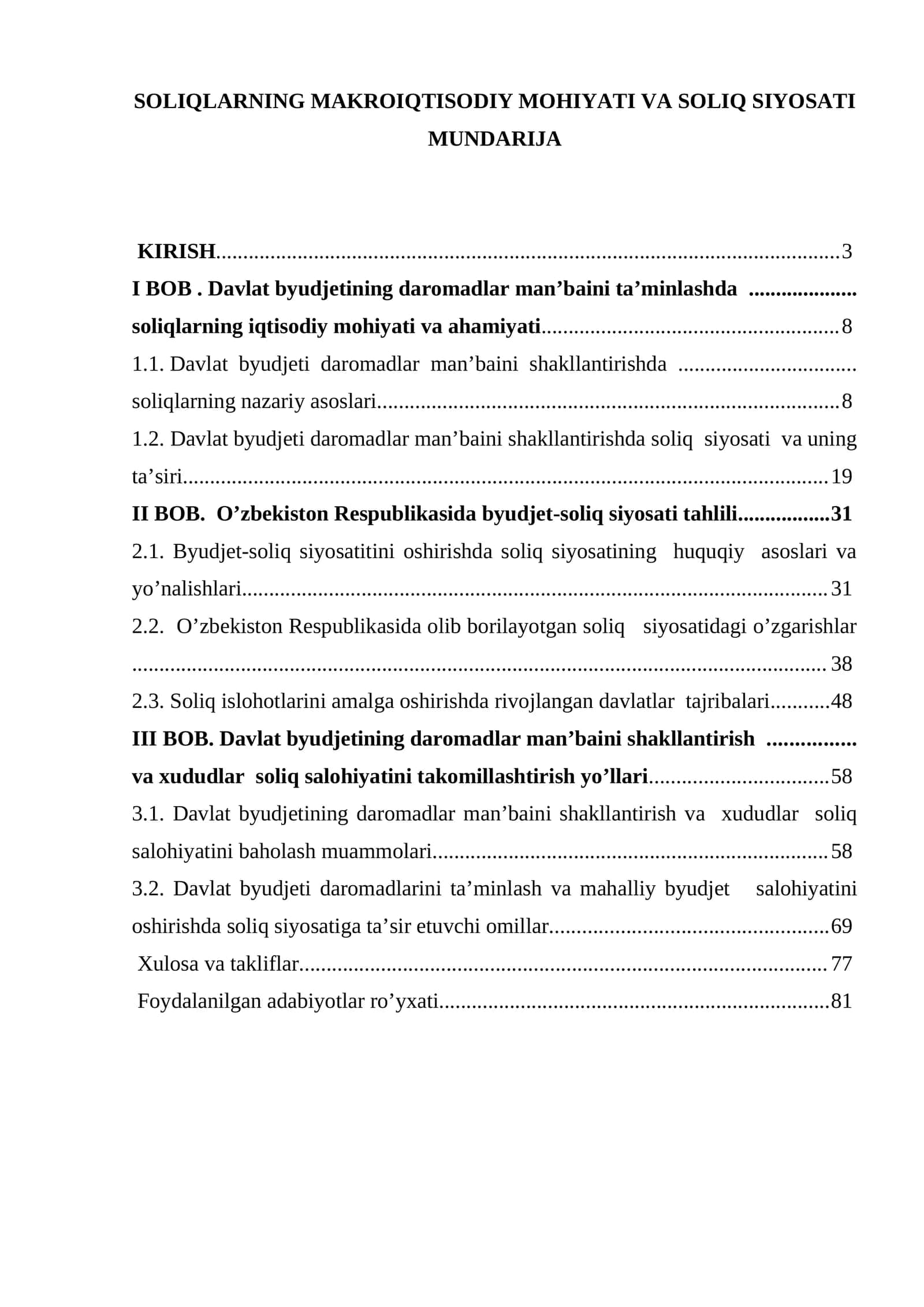 SOLIQLARNING MAKROIQTISODIY MOHIYATI VA SOLIQ SIYOSATI 1