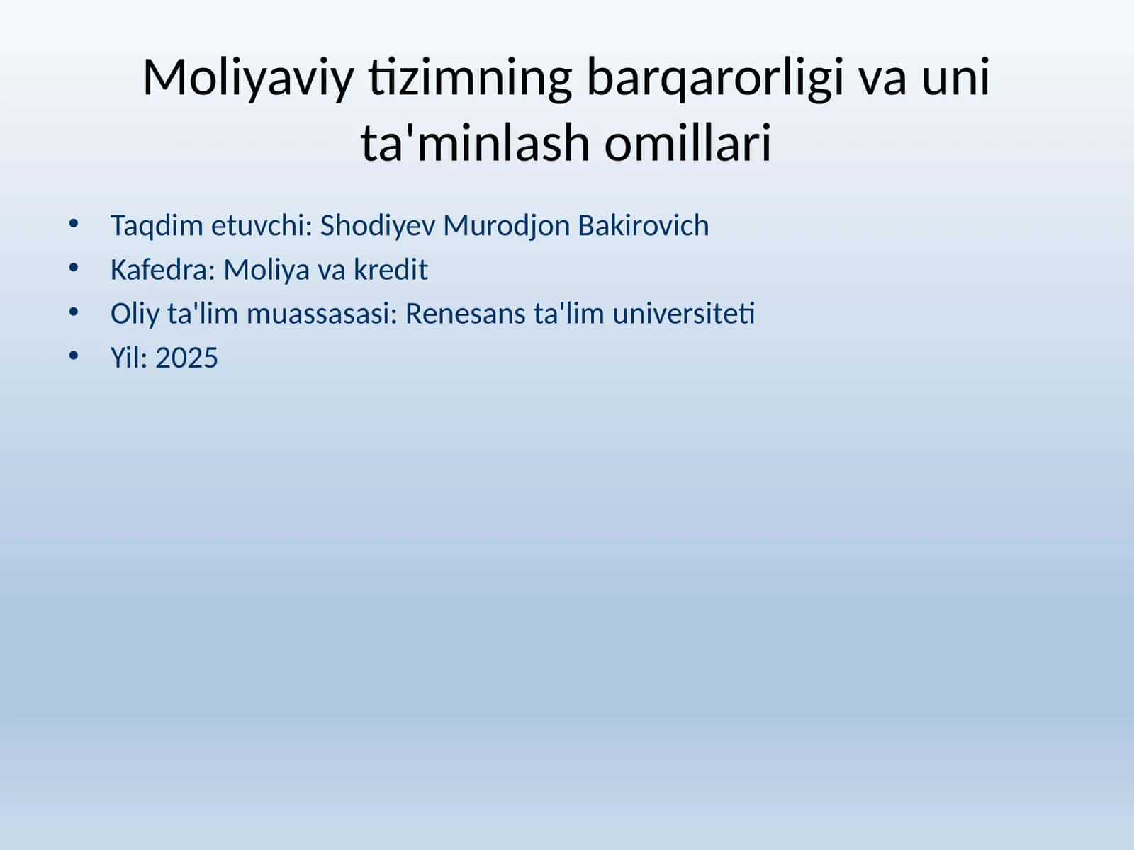 Moliyaviy tizimning barqarorligi va uni ta'minlash omillari 1