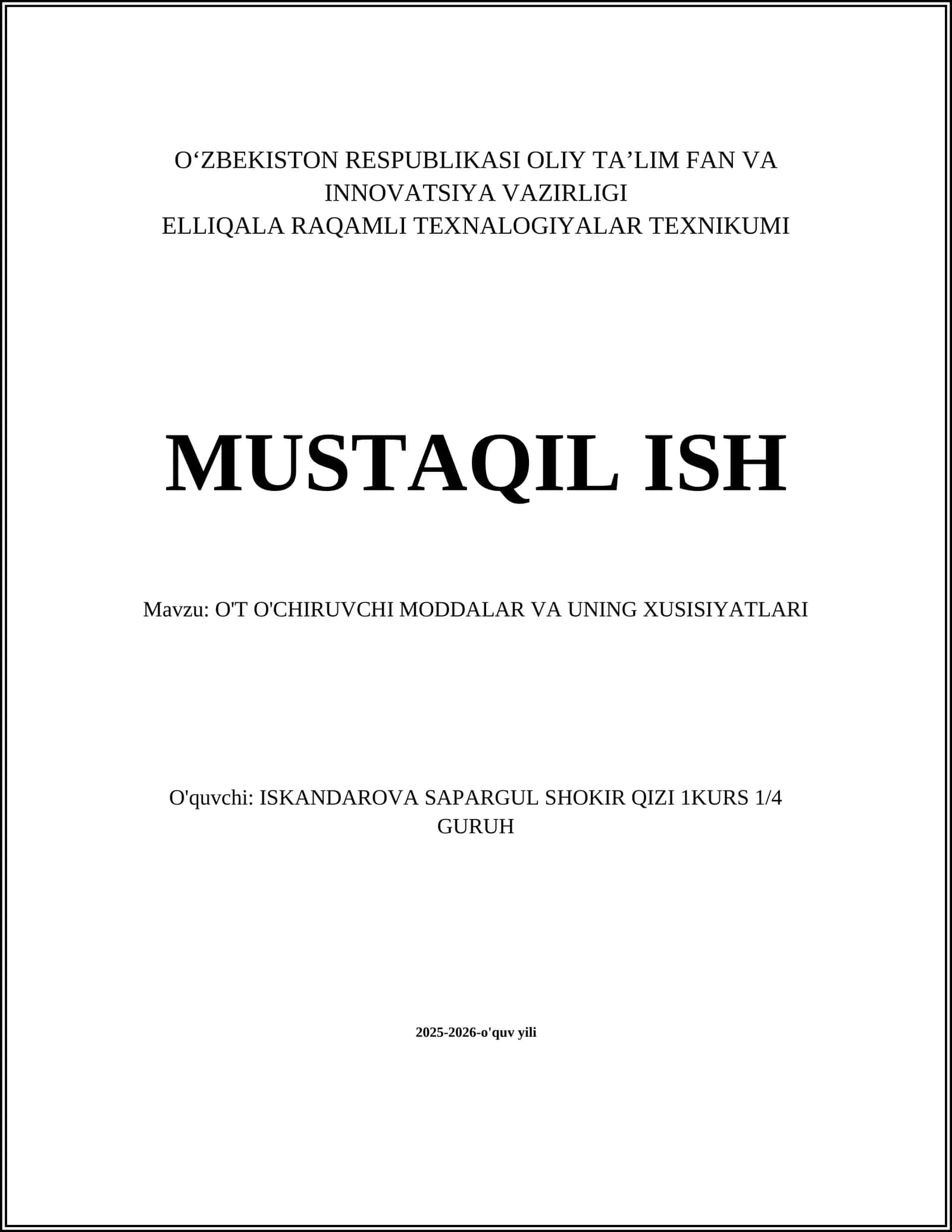 O'T O'CHIRUVCHI MODDALAR VA UNING XUSISIYATLARI 1