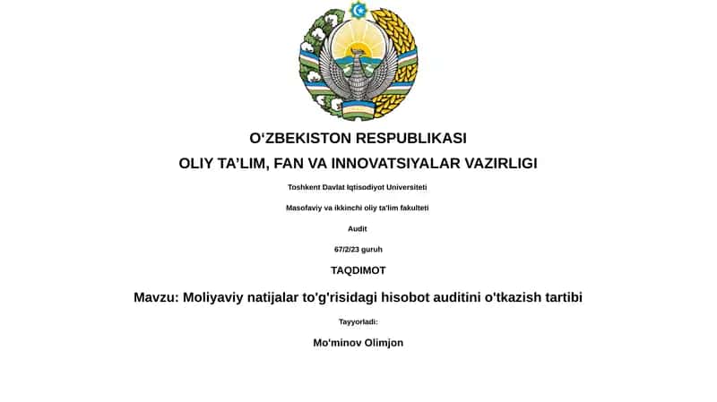 Moliyaviy natijalar to'g'risidagi hisobot auditini o'tkazish tartibi 1