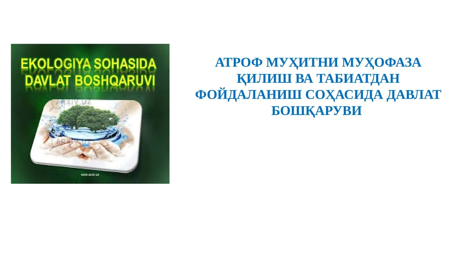 Экология ва атроф муҳитни муҳофаза қилиш ва табиатдан фойдаланиш соҳасида давлат бошқаруви режа 1