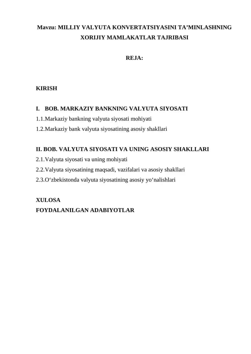 MILLIY VALYUTA KONVERTATSIYASINI TA’MINLASHNING XORIJIY MAMLAKATLAR TAJRIBASI 1