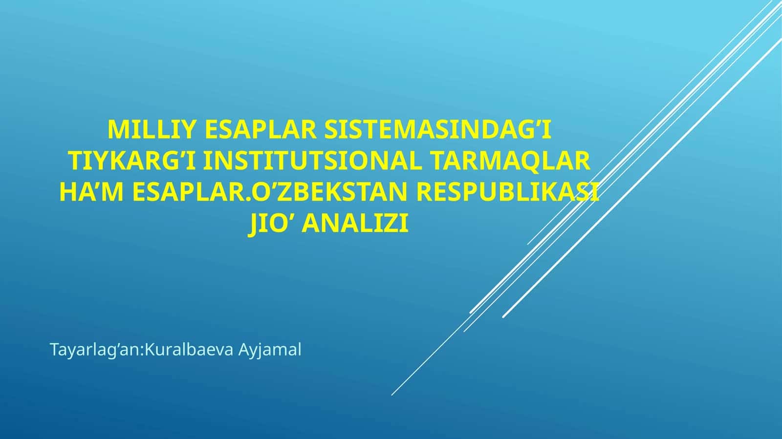Milliy hisoblar sistemasidagi Itiqorg'i institutsional tarmoqlar hisoblari. O'zbekiston Respublikasi JIO' analizi 1