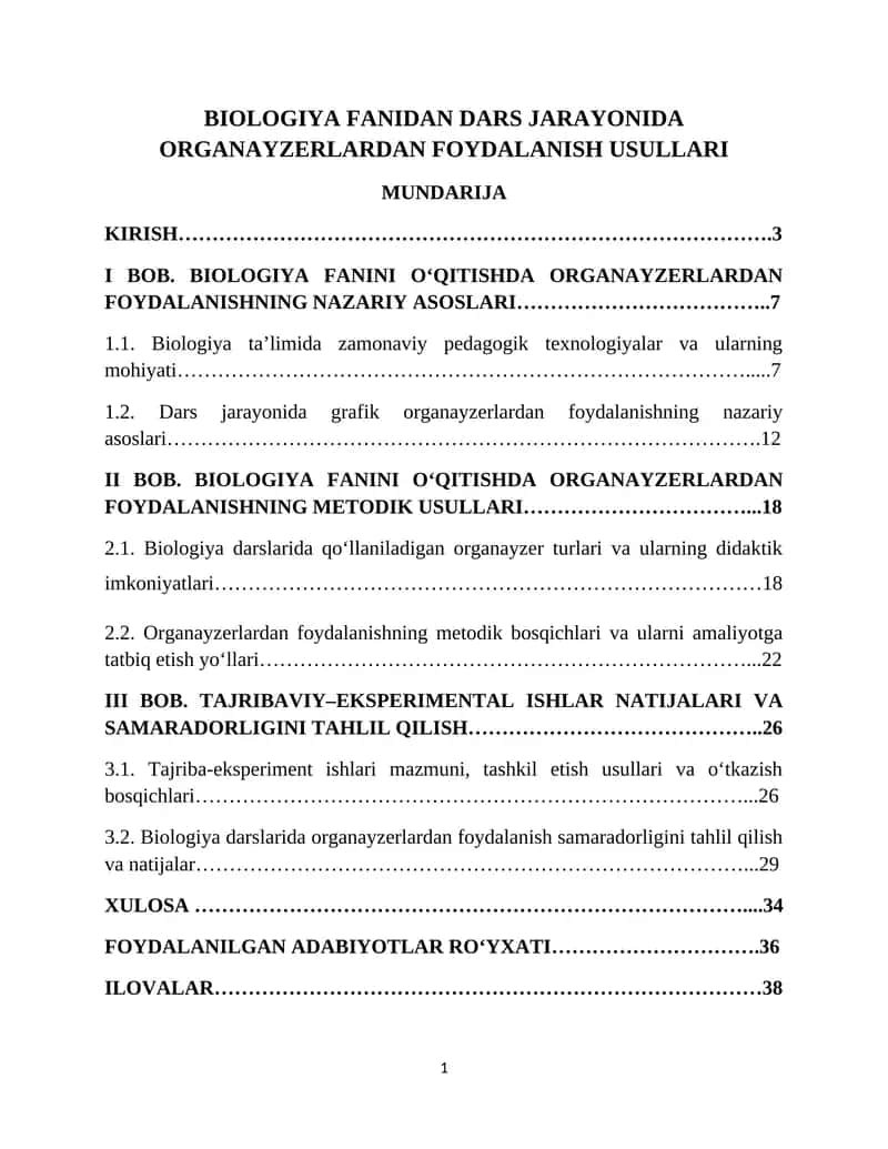 Biologiya fanidan dars jarayonida organayzerlardan foydalanish usullari 1