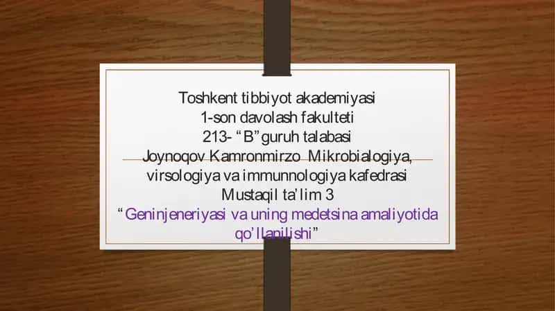 Genetik Injeneriya va Tibbiy Genetika 1