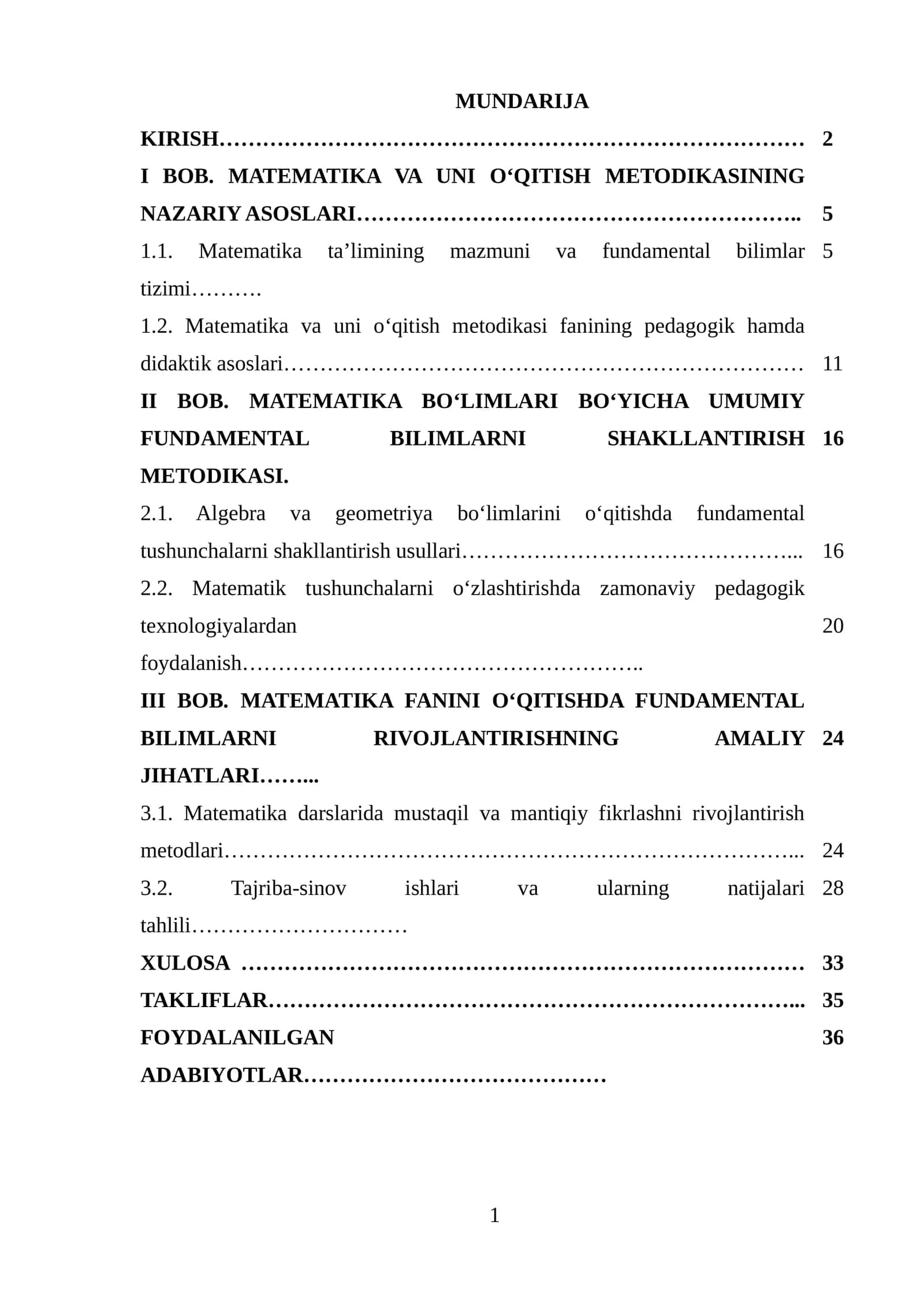 MATEMATIKA VA UNI O‘QITISH METODIKASINING NAZARIY ASOSLARI 1
