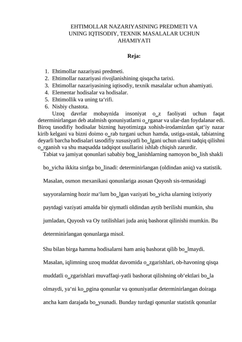 Ehtimollar nazariyasi 1