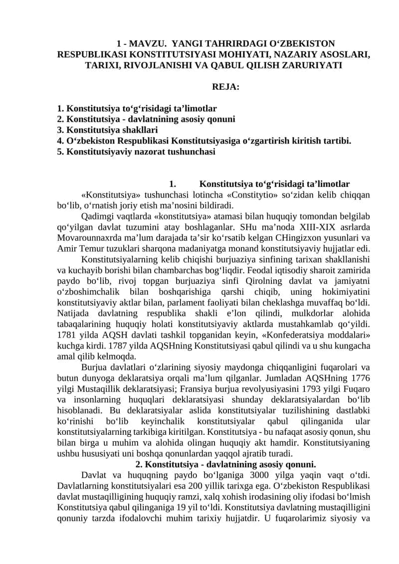 O‘ZBEKISTON RESPUBLIKASI KONSTITUTSIYASI 1