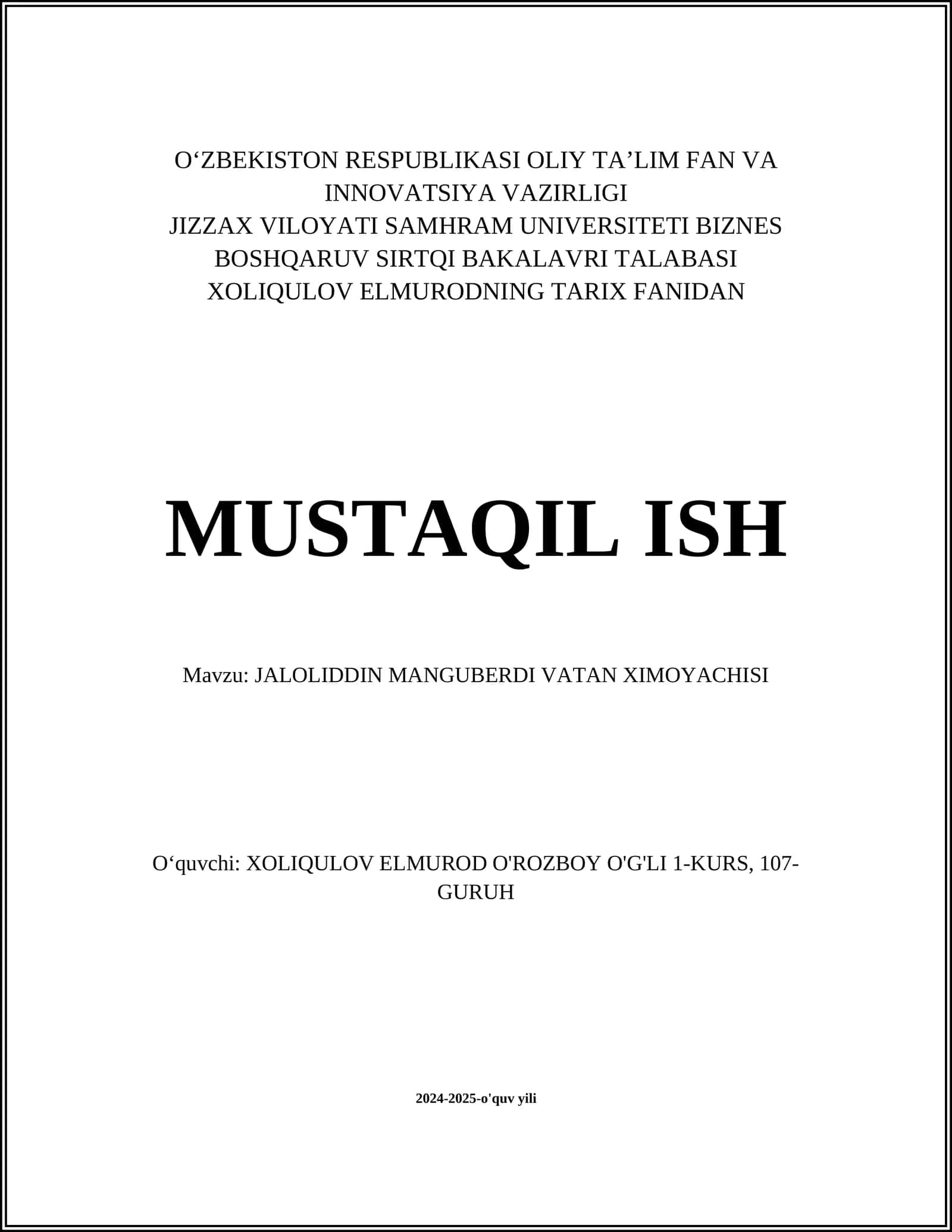 JALOLIDDIN MANGUBERDI VATAN XIMOYACHISI 1