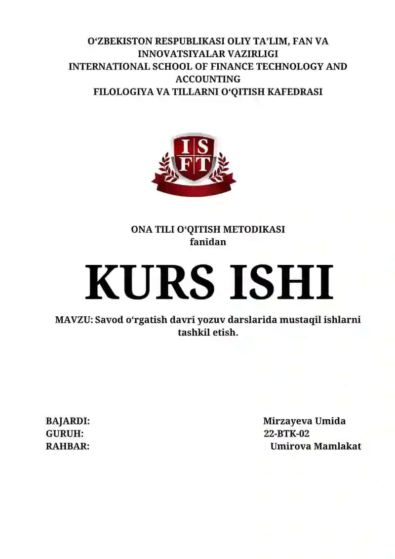 Savod oʻrgatish davri yozuv darslarida mustaqil ishlarni tashkil etish.