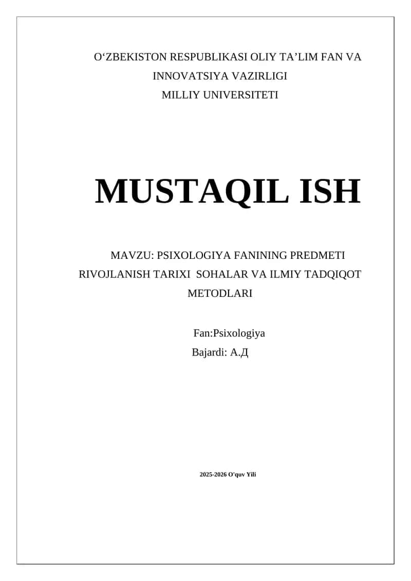 Psixologiya fanining predmeti rivojlanish tarixi 1