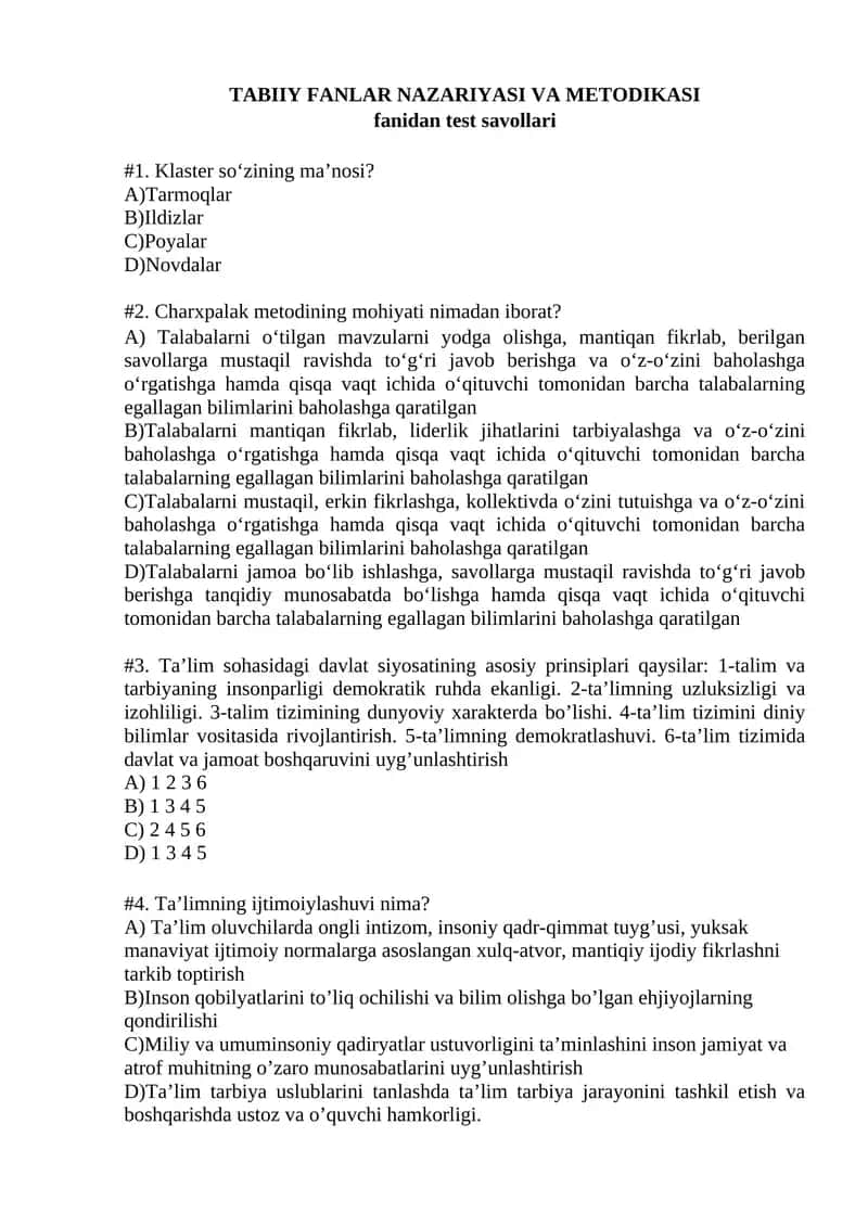 TABIIY FANLAR NAZARIYASI VA METODIKASI 1