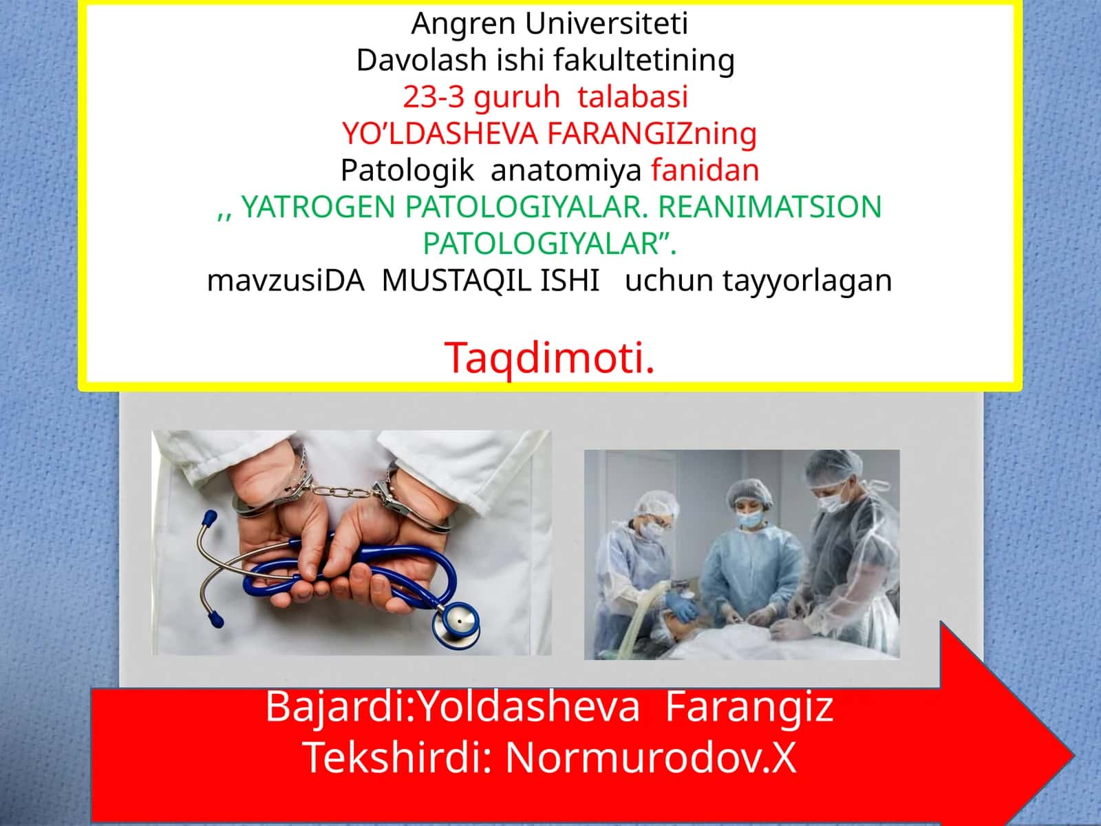 YATROGEN PATOLOGIYALAR. REANIMATSION PATOLOGIYALAR 1