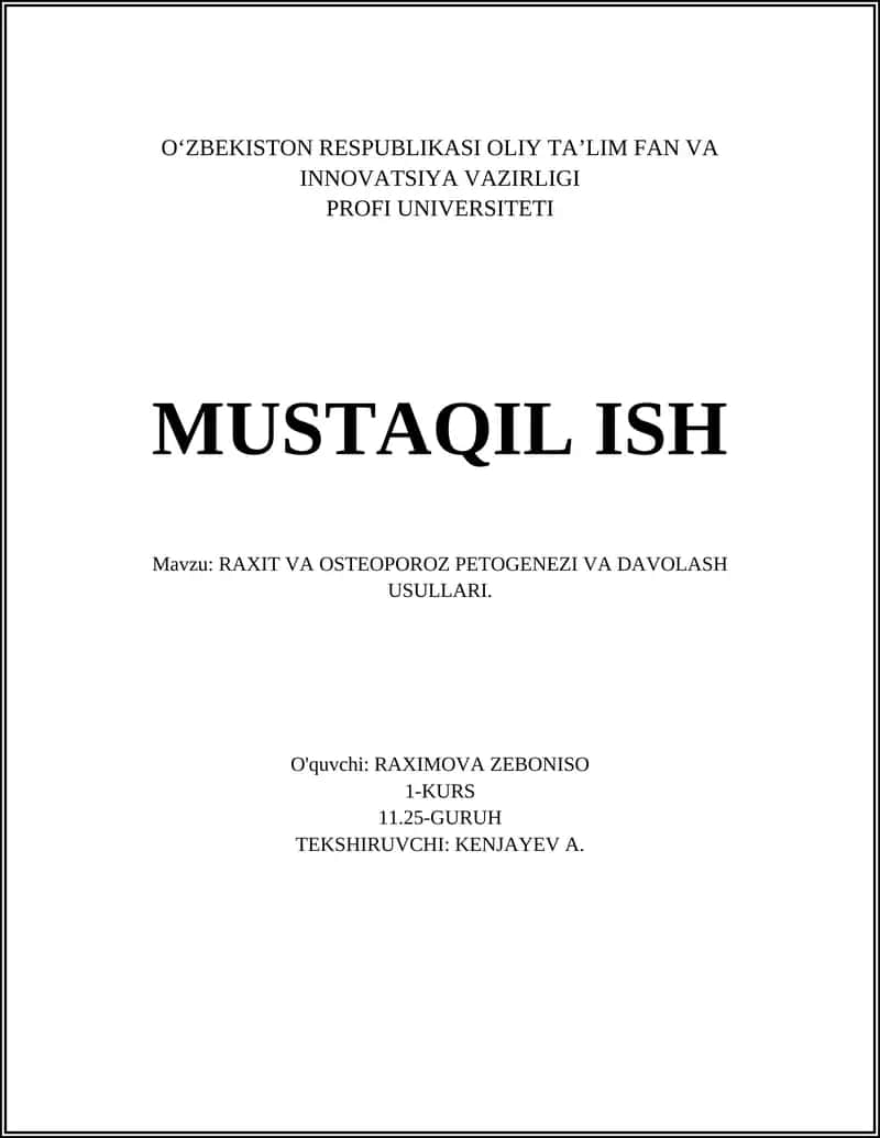 Raxit va osteoporoz petogenez va davolash usullari 1